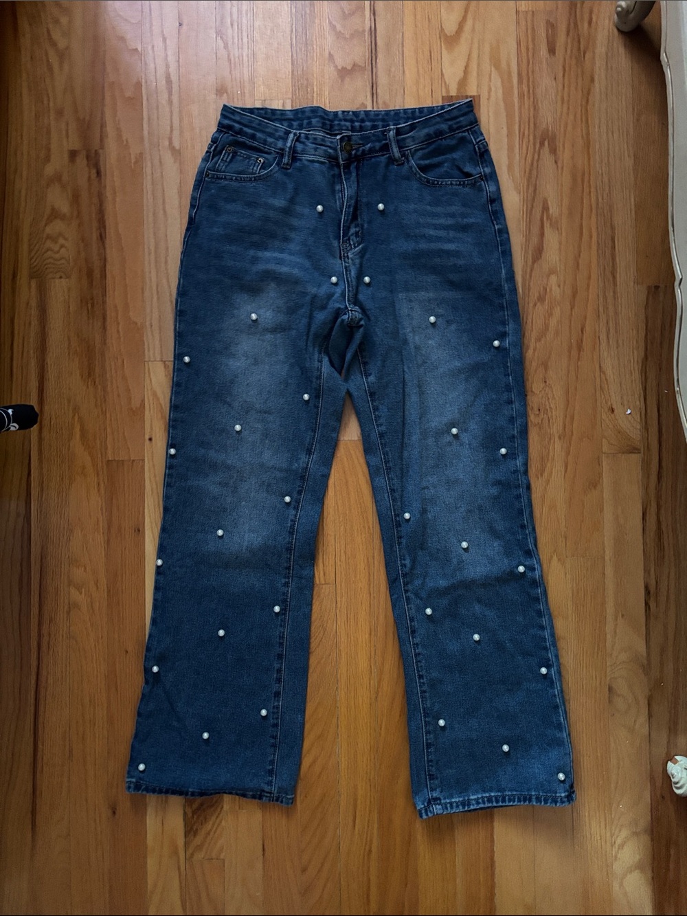 Shein Blue Pearl-Embellished Women’s Jeans- Size 30
